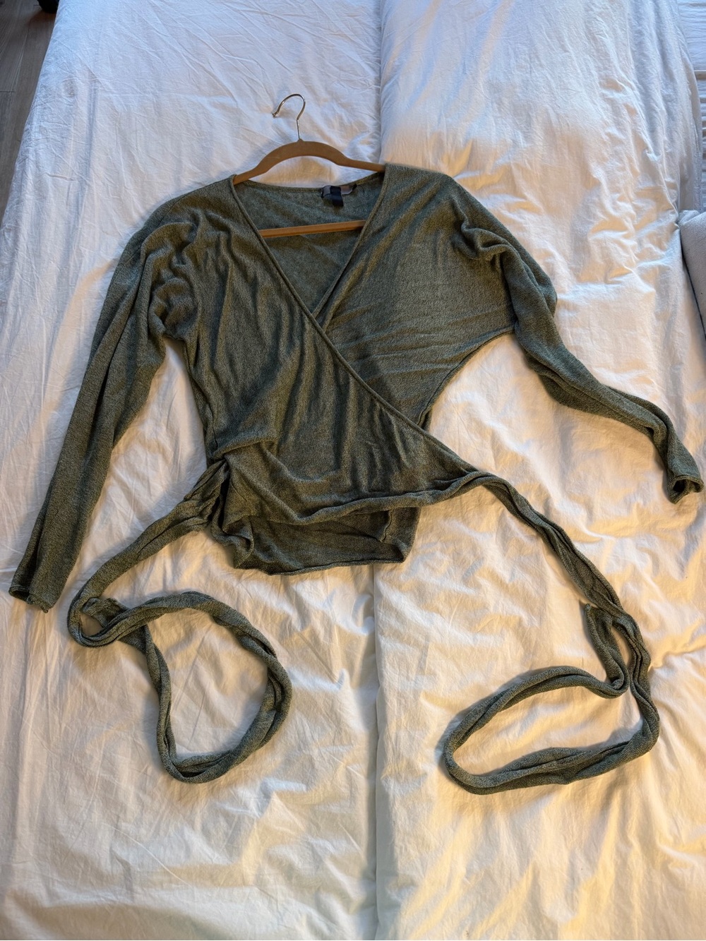 J. Crew Olive Wrap Long Sleeve Tie Top